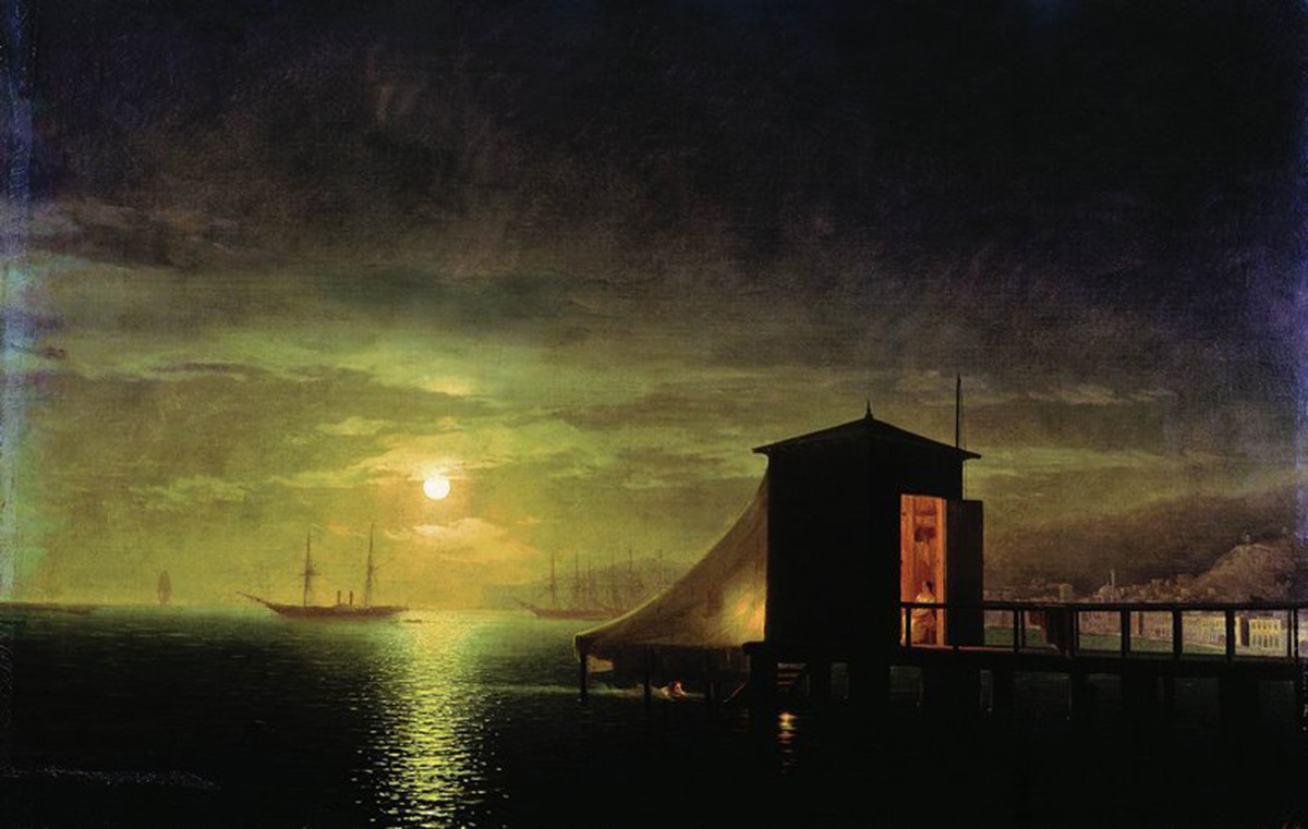 Лунная ночь. Купальня в Феодосии, Айвазовский, 1853