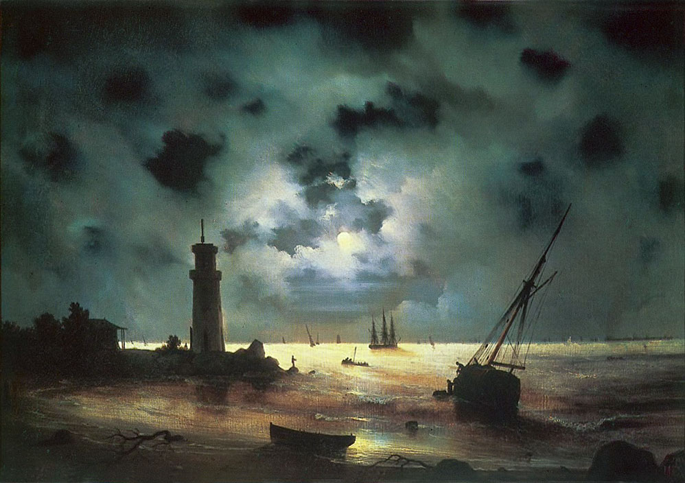 "Берег моря ночью. У маяка", Айвазовский, 1837