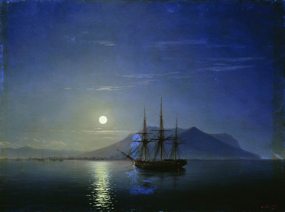 Парусник у берегов Крыма в лунную ночь, Айвазовский, 1858